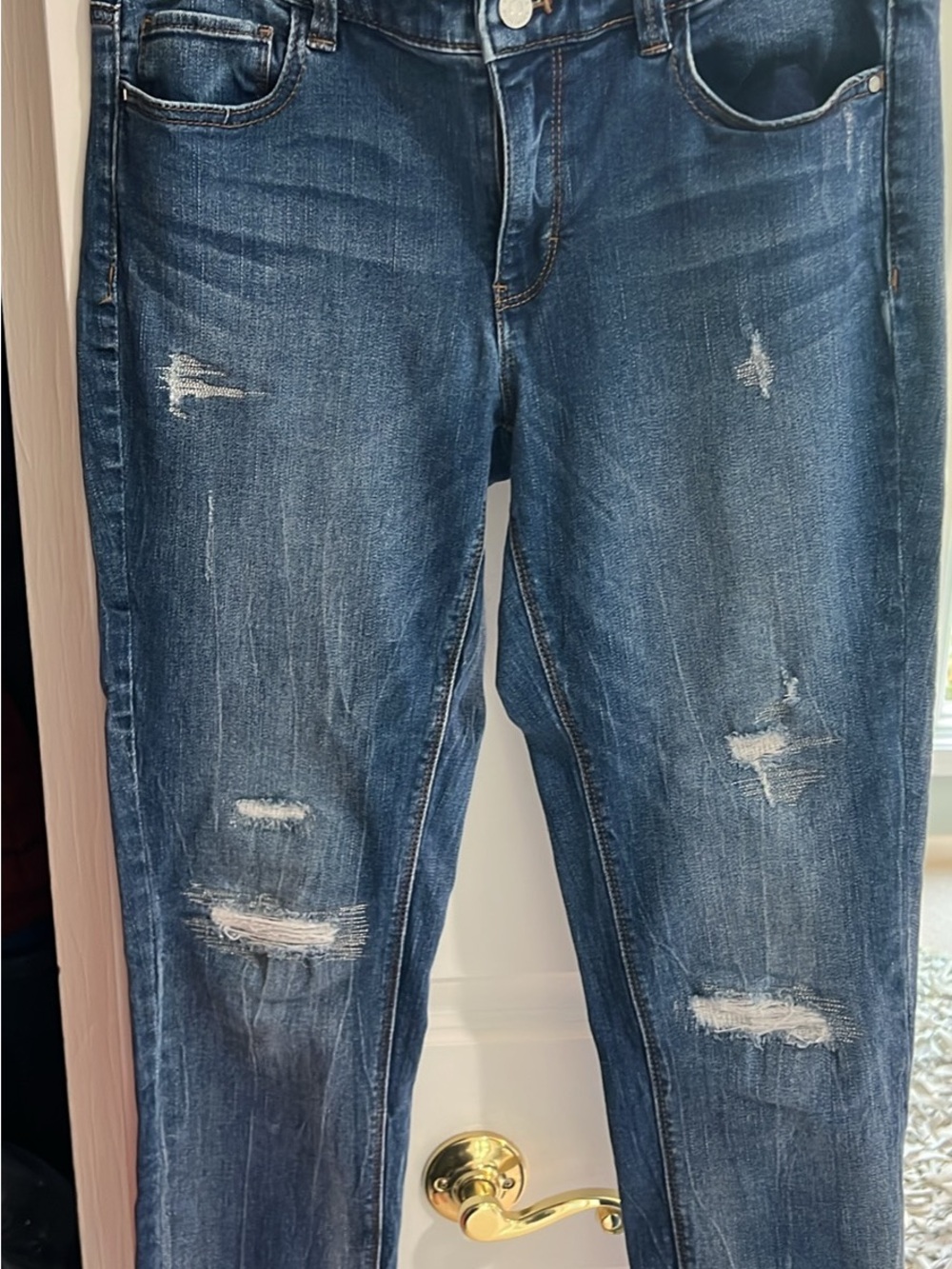White House Black Market Indigo Distressed Skinny Jeans